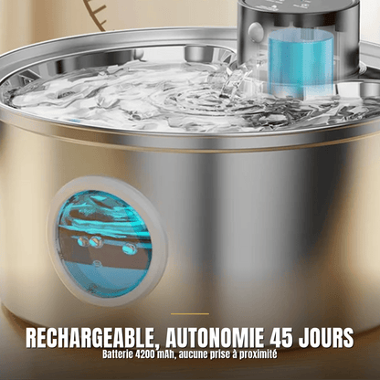 Fontaine à eau pour chat en inox 3,2 L avec capteur et autonomie 45 jours | La Source Impériale - Le Palais des Chats