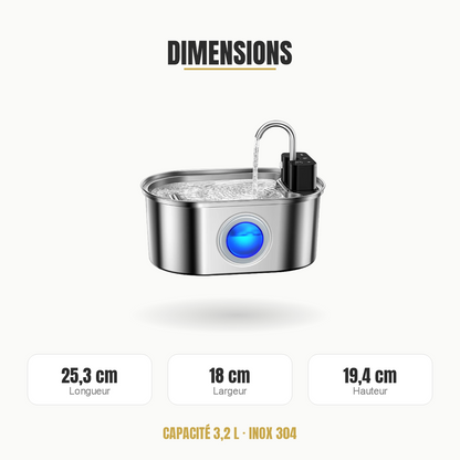 Dimensions de la fontaine à eau pour chat : 25,3 x 18 x 19,4 cm, 3,2 L