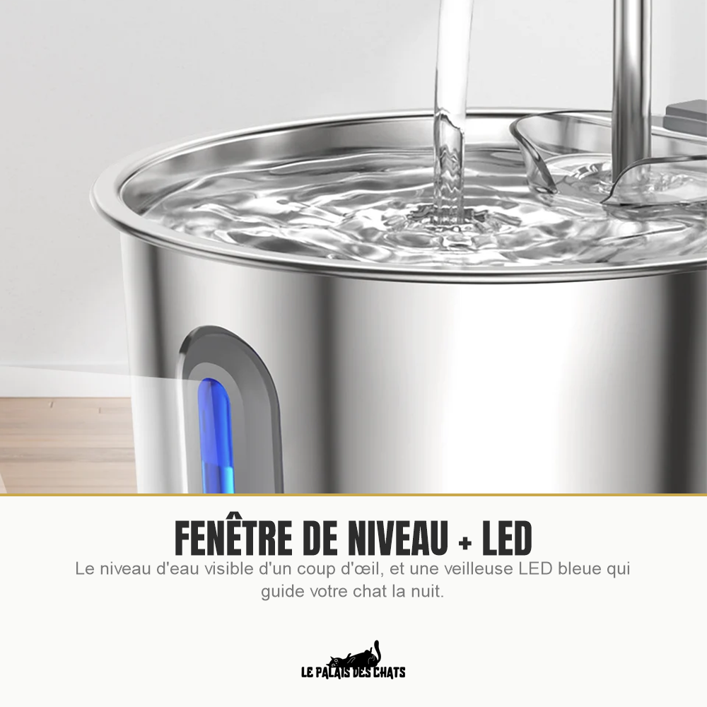 Fontaine à eau pour chat avec fenêtre de niveau d'eau et veilleuse LED