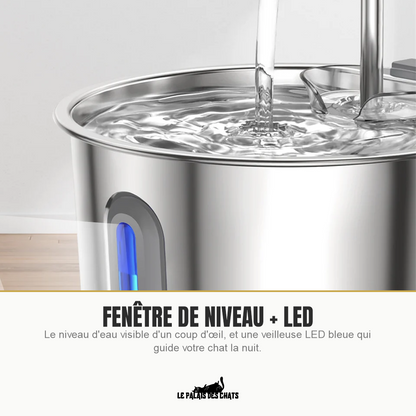Fontaine à eau pour chat avec fenêtre de niveau d'eau et veilleuse LED