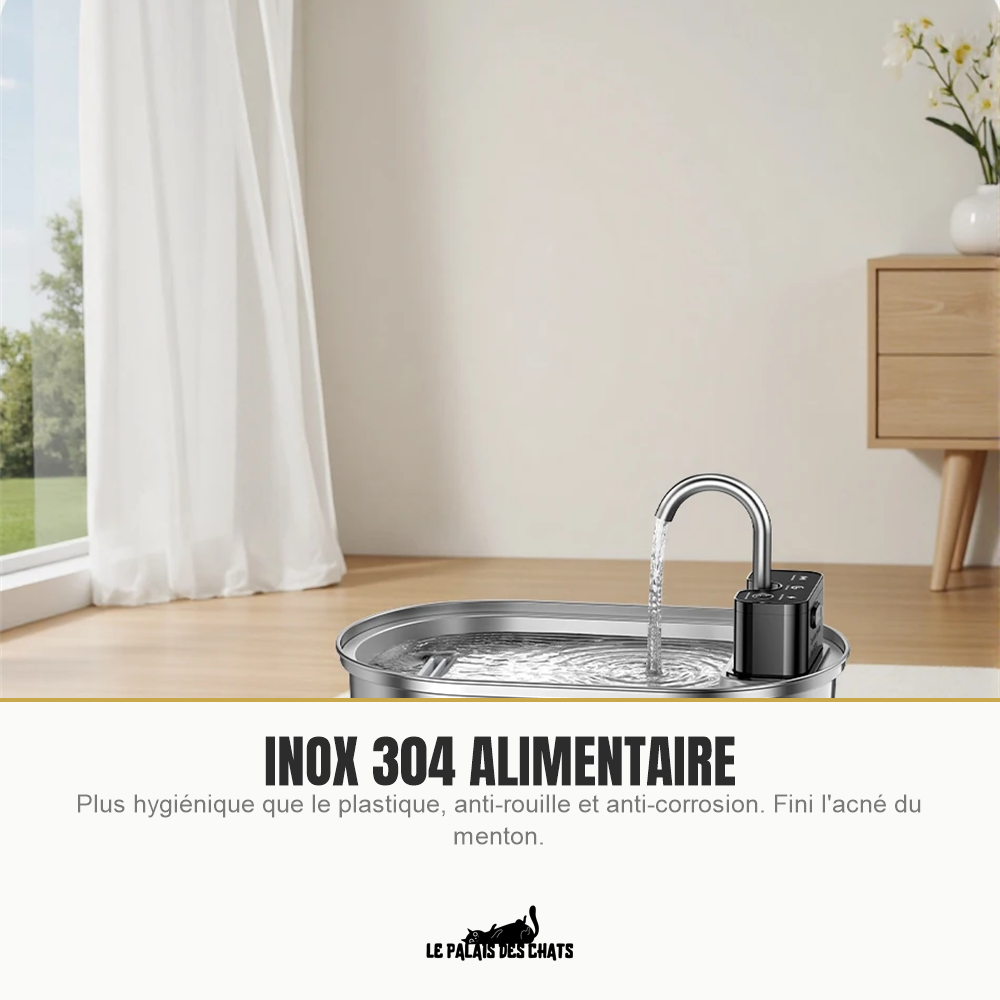 Fontaine pour chat en acier inoxydable 304 alimentaire, hygiénique et anti-rouille