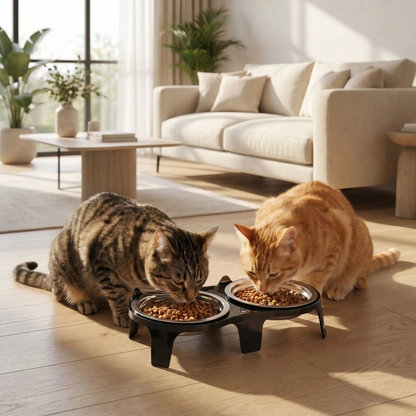 Gamelle double surélevée pour chat en inox | Le Duo Royal Félin