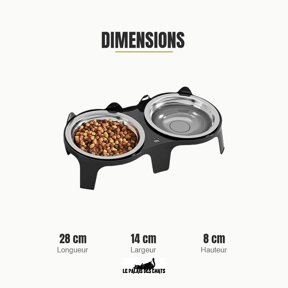 Dimensions de la gamelle double pour chat 28 x 14 x 8 cm