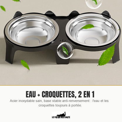 Gamelle double chat 2 en 1 eau et croquettes anti-renversement