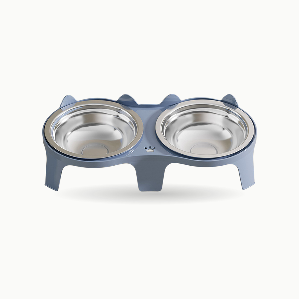 Gamelle double surélevée pour chat en inox coloris bleu Le Duo Royal Félin