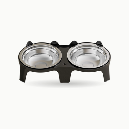 Gamelle double surélevée pour chat en inox coloris noir Le Duo Royal Félin