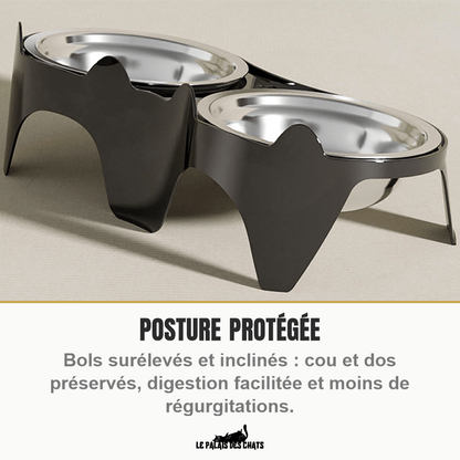 Gamelle double surélevée pour chat en inox, posture protégée, cou et dos préservés