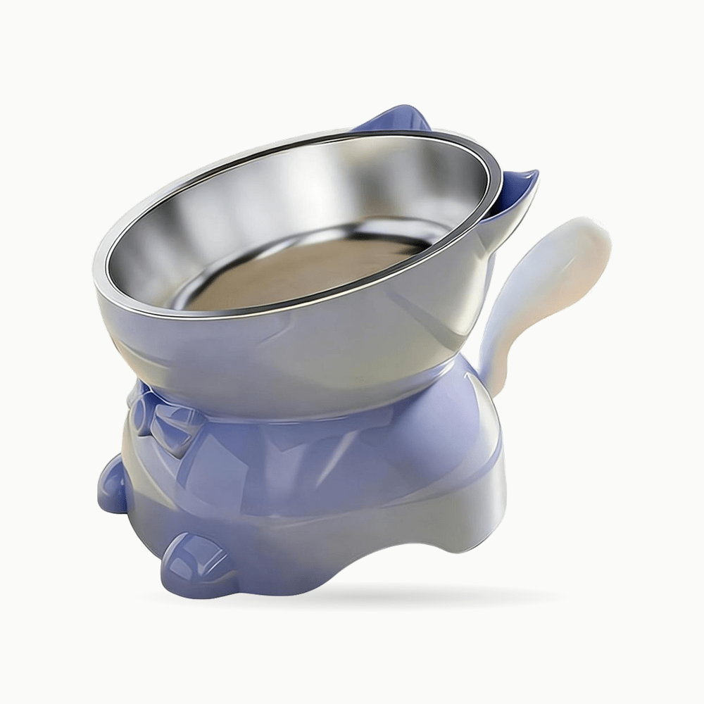 Gamelle surélevée et inclinée pour chat en inox, design chat | La Gamelle Perchée - Le Palais des Chats