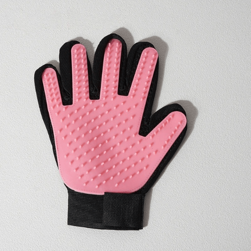Gant de toilettage rose pour main droite, picots souples sur support noir