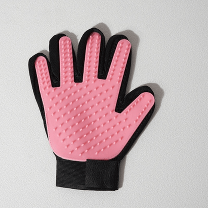 Gant de toilettage rose pour main droite, picots souples sur support noir