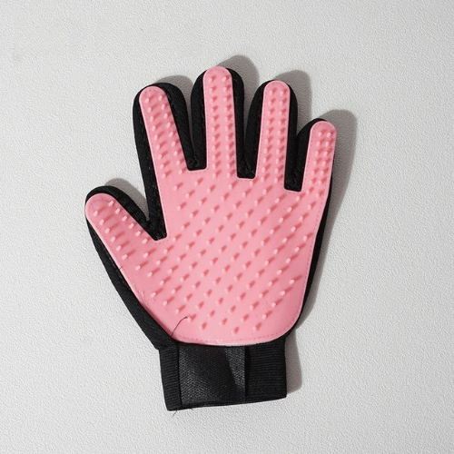 Gant de toilettage rose pour main gauche, picots souples sur support noir