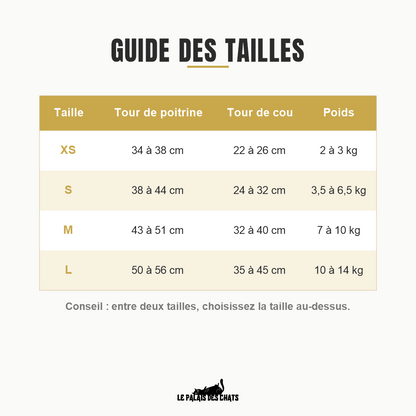 Guide des tailles du harnais pour chat Félin Majesté