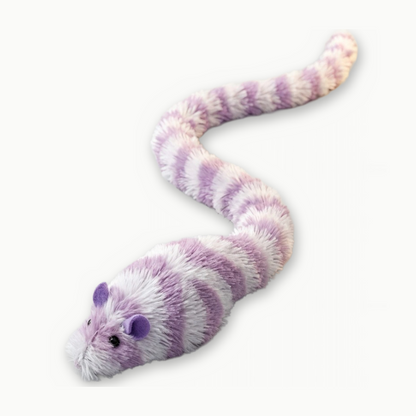 Souris en peluche pour chat Princesse Guimauve, rayée mauve et blanc, à très longue queue