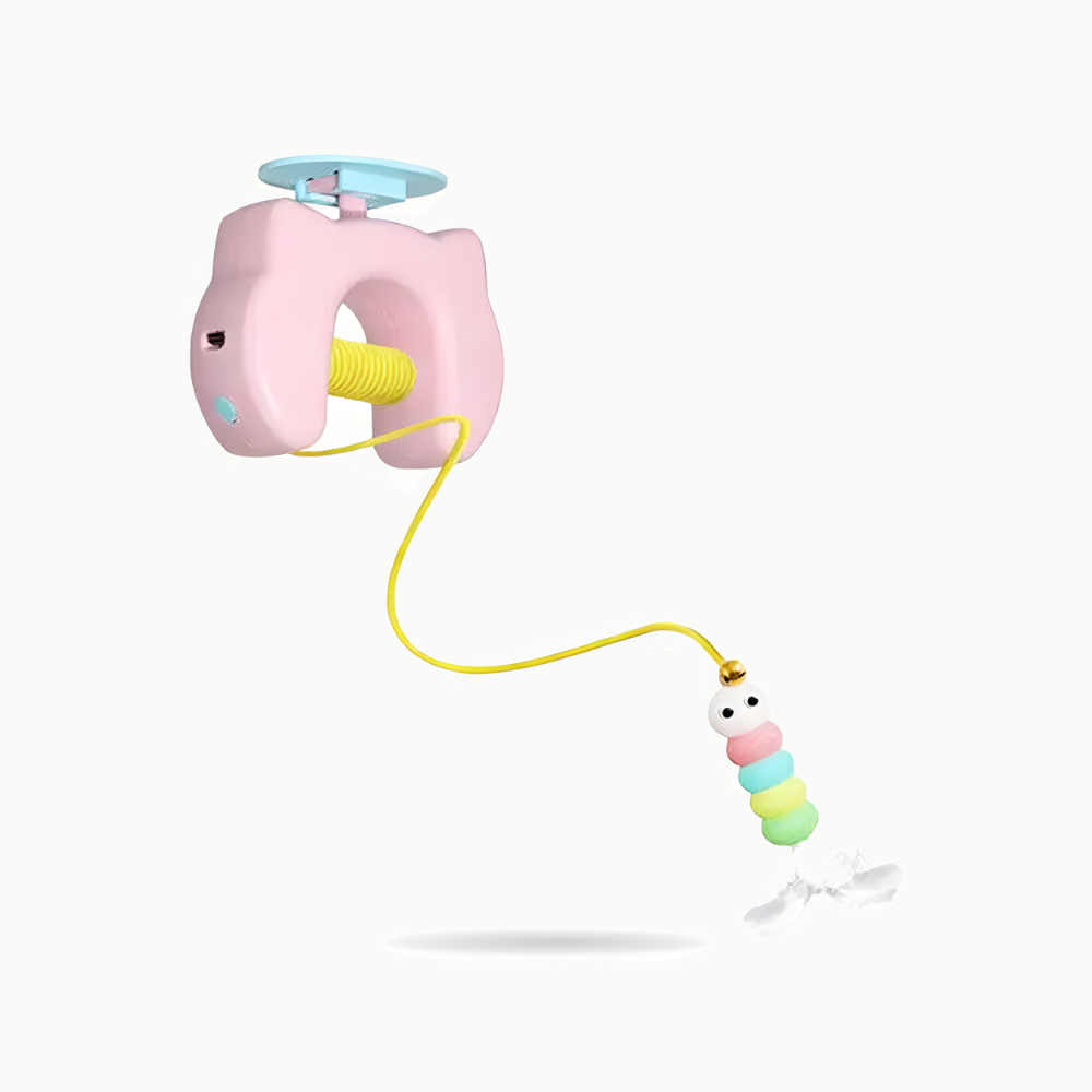 Support ventouse rose en forme de tête de chat, fil élastique jaune et chenille pastel à plumes suspendue