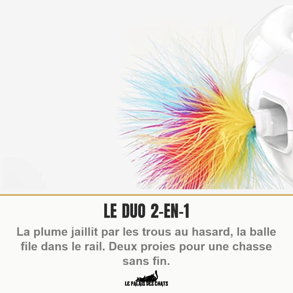 Jouet interactif électronique pour chat, plume et balle | Le Tourbillon Félin - Le Palais des Chats