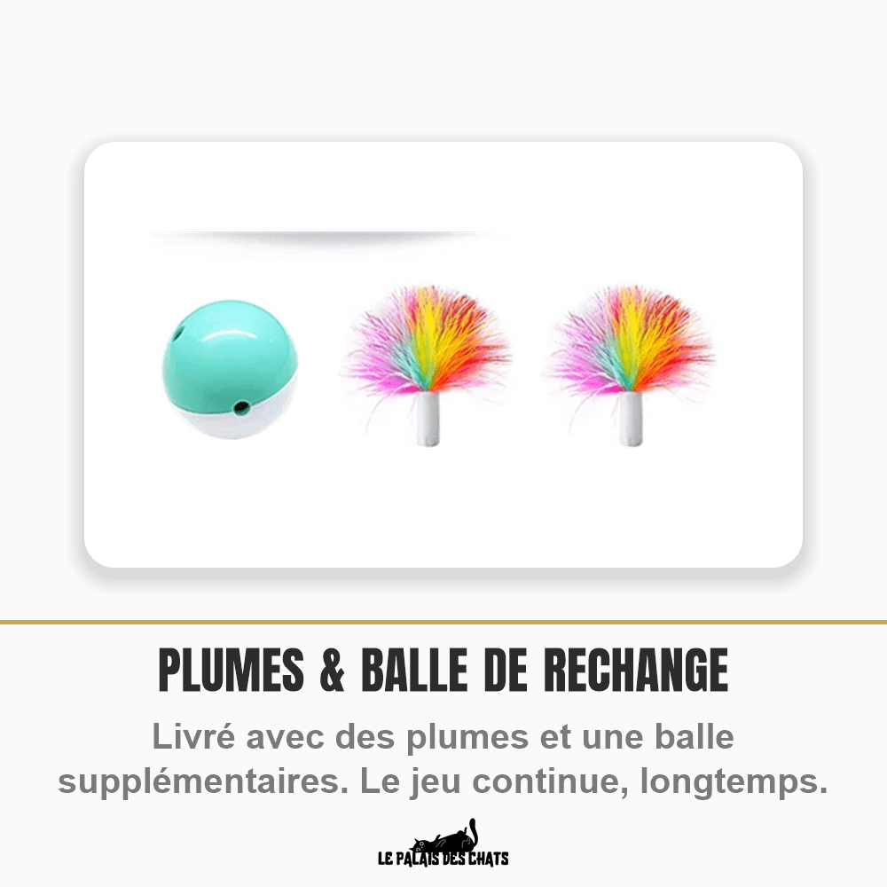Jouet interactif électronique pour chat, plume et balle | Le Tourbillon Félin - Le Palais des Chats