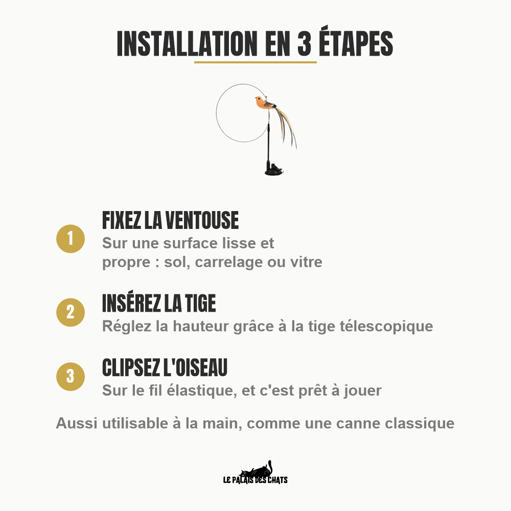 Jouet pour chat interactif à ventouse, oiseau à plumes | L’Oiseau Farceur - Le Palais des Chats
