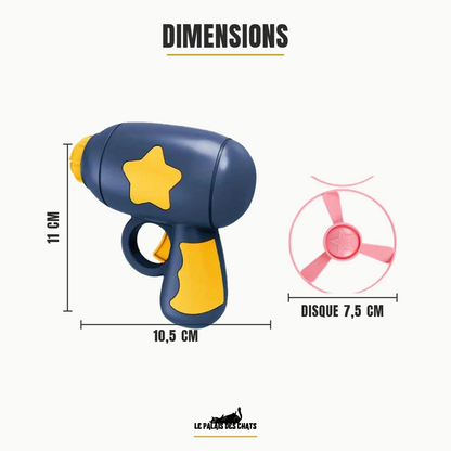 Dimensions du lanceur de disques pour chat : 11 x 10,5 cm, disque de 7,5 cm