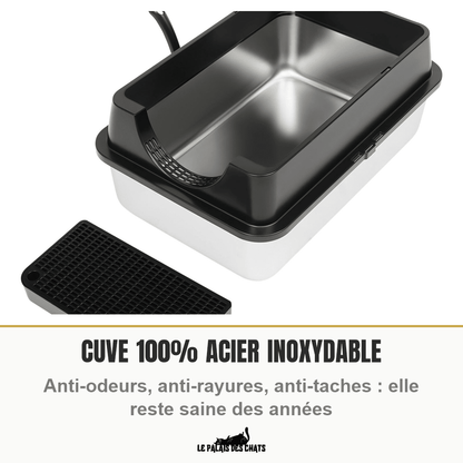 Litière pour chat en inox, fermée avec filtre et pelle | Le Trône Privé - Le Palais des Chats