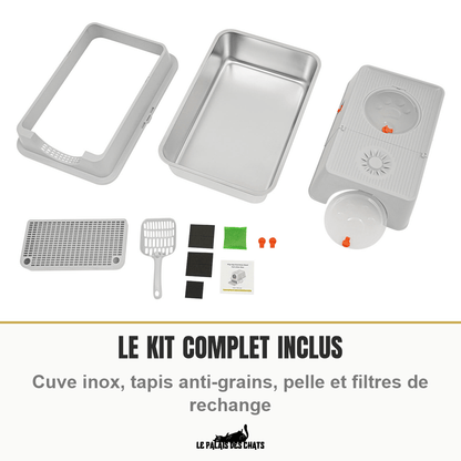 Litière pour chat en inox, fermée avec filtre et pelle | Le Trône Privé - Le Palais des Chats