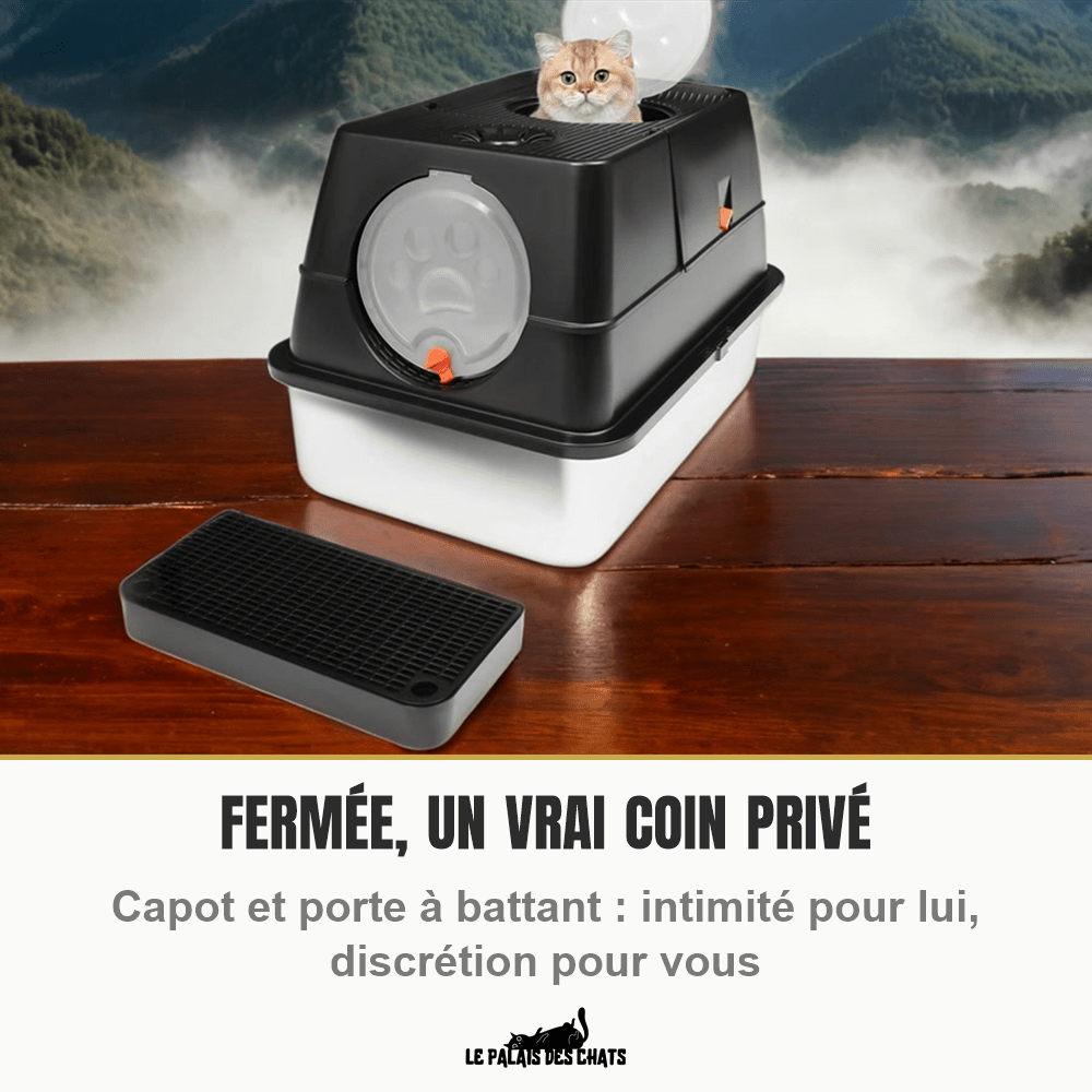 Litière pour chat en inox, fermée avec filtre et pelle | Le Trône Privé - Le Palais des Chats