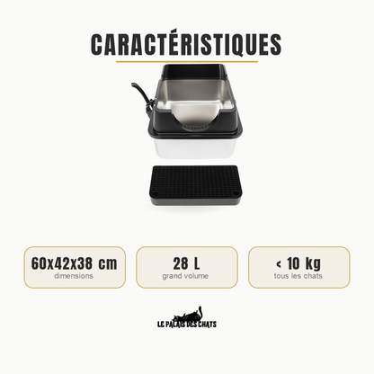 Caractéristiques du Trône Privé : 60 x 42 x 38 cm, 28 L, chats jusqu'à 10 kg