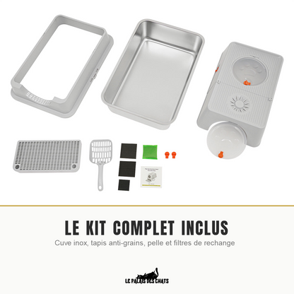 Kit complet inclus : cuve inox, tapis, pelle et filtres de rechange