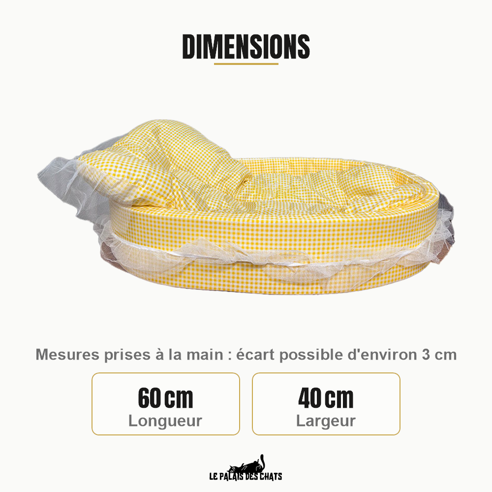 Dimensions du panier pour chat Le Boudoir Royal : environ 60 cm de long et 40 cm de large