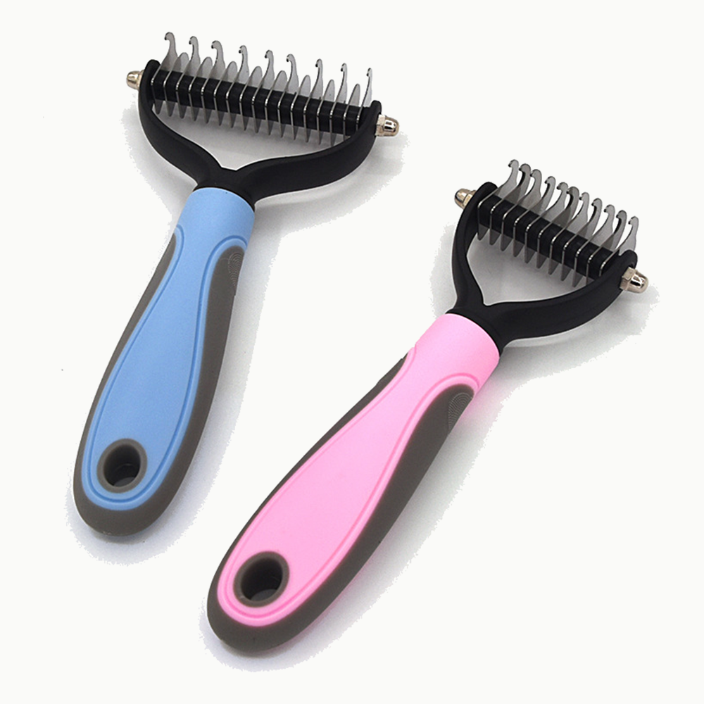 Peigne démêloir pour chat en deux tailles, coloris bleu et rose