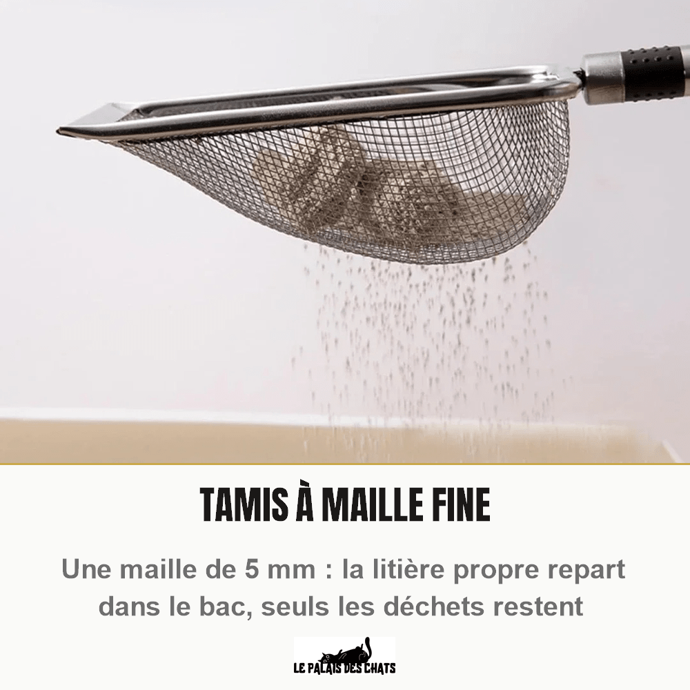 Pelle à litière pour chat en inox, tamis à maille fine 5 mm | Le Tamis Royal - Le Palais des Chats