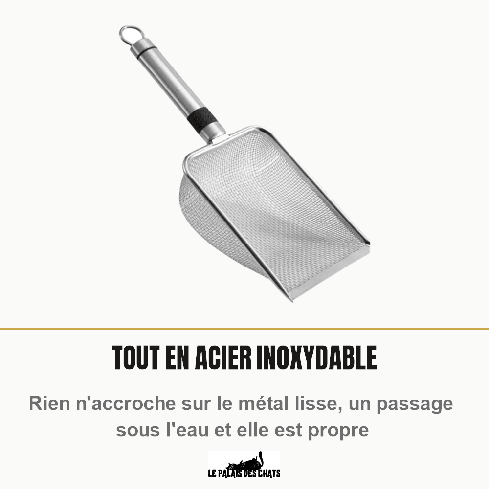 Pelle à litière pour chat en inox, tamis à maille fine 5 mm | Le Tamis Royal - Le Palais des Chats