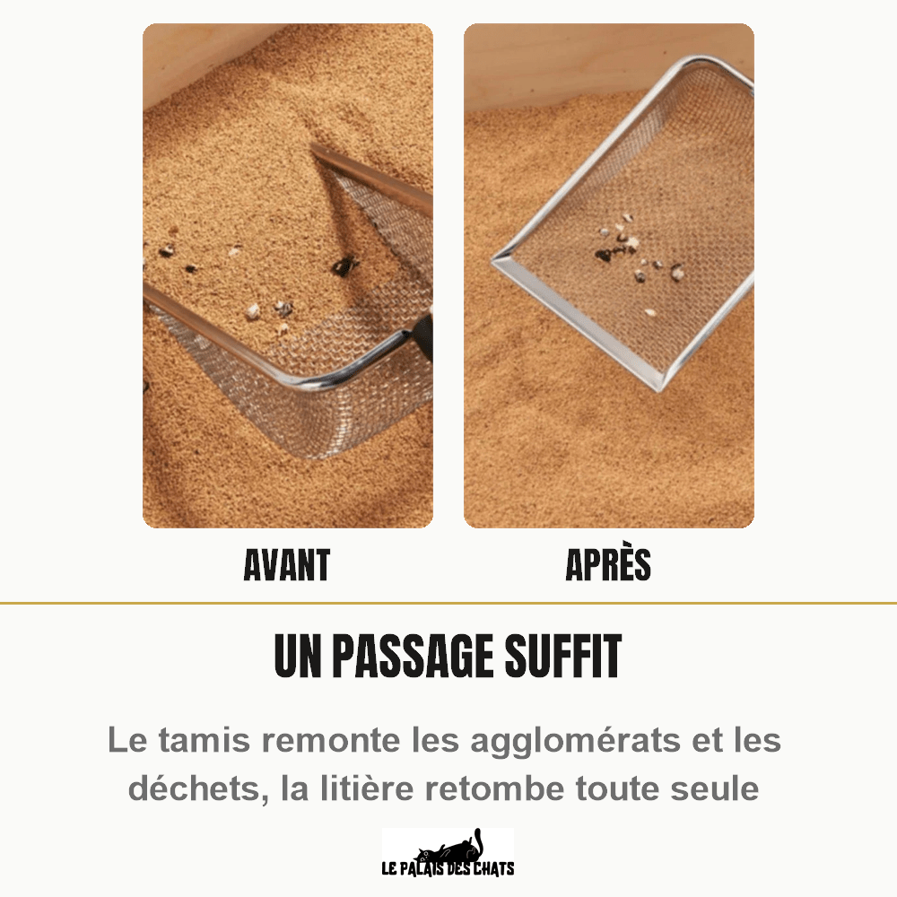 Pelle à litière pour chat en inox, tamis à maille fine 5 mm | Le Tamis Royal - Le Palais des Chats