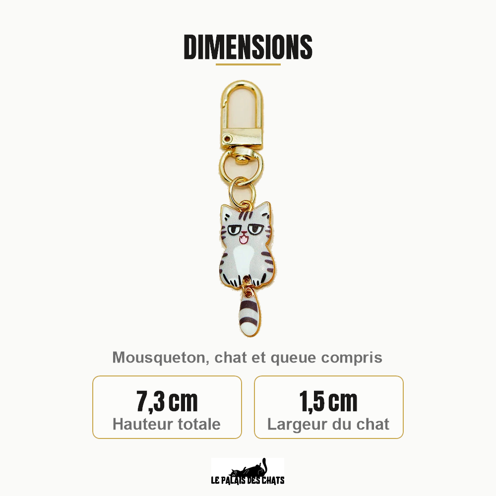 Dimensions du porte-clés chat, 7,3 cm de haut et 1,5 cm de large