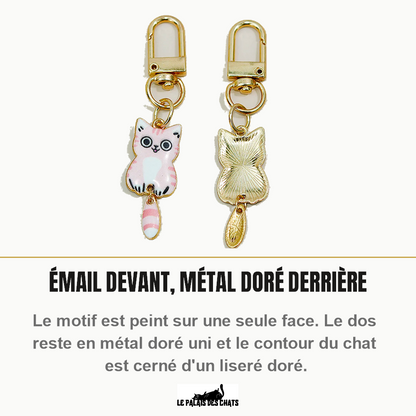 Face émaillée et dos en métal doré du porte-clés chat