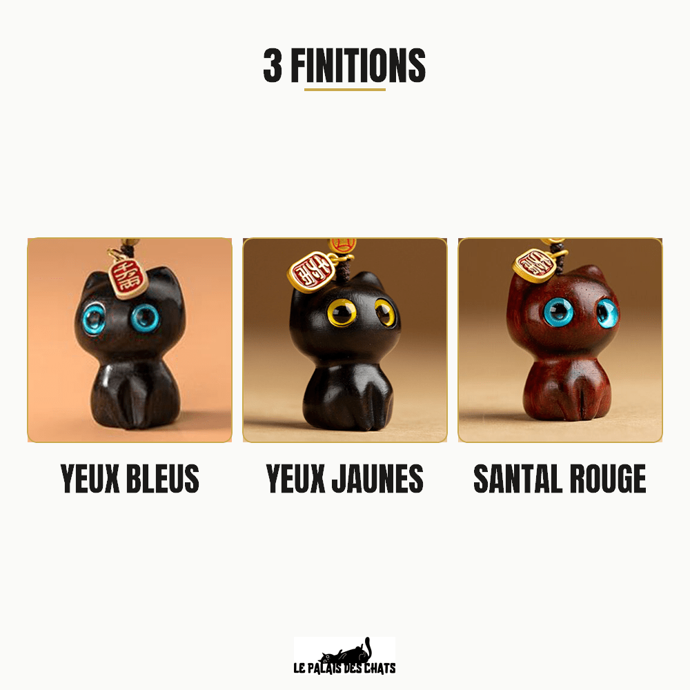 Porte-clés chat en bois sculpté, cordon tressé main | Mon Petit Grigri - Le Palais des Chats