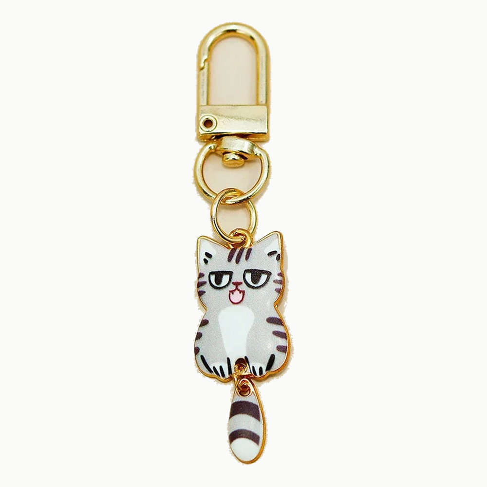 Porte-clés chat en métal émaillé gris tigré, Mon Petit Passe-Partout