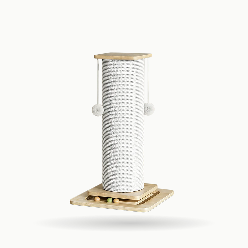 Poteau à gratter pour chat en bois et sisal naturel avec balle suspendue | Le Totem Royal