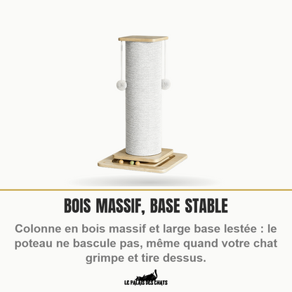 Poteau à gratter pour chat en bois et sisal naturel, 60/80 cm avec balle suspendue | Le Totem Royal - Le Palais des Chats