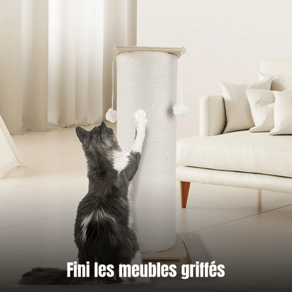 Poteau à gratter pour chat en bois et sisal naturel, 60/80 cm avec balle suspendue | Le Totem Royal - Le Palais des Chats