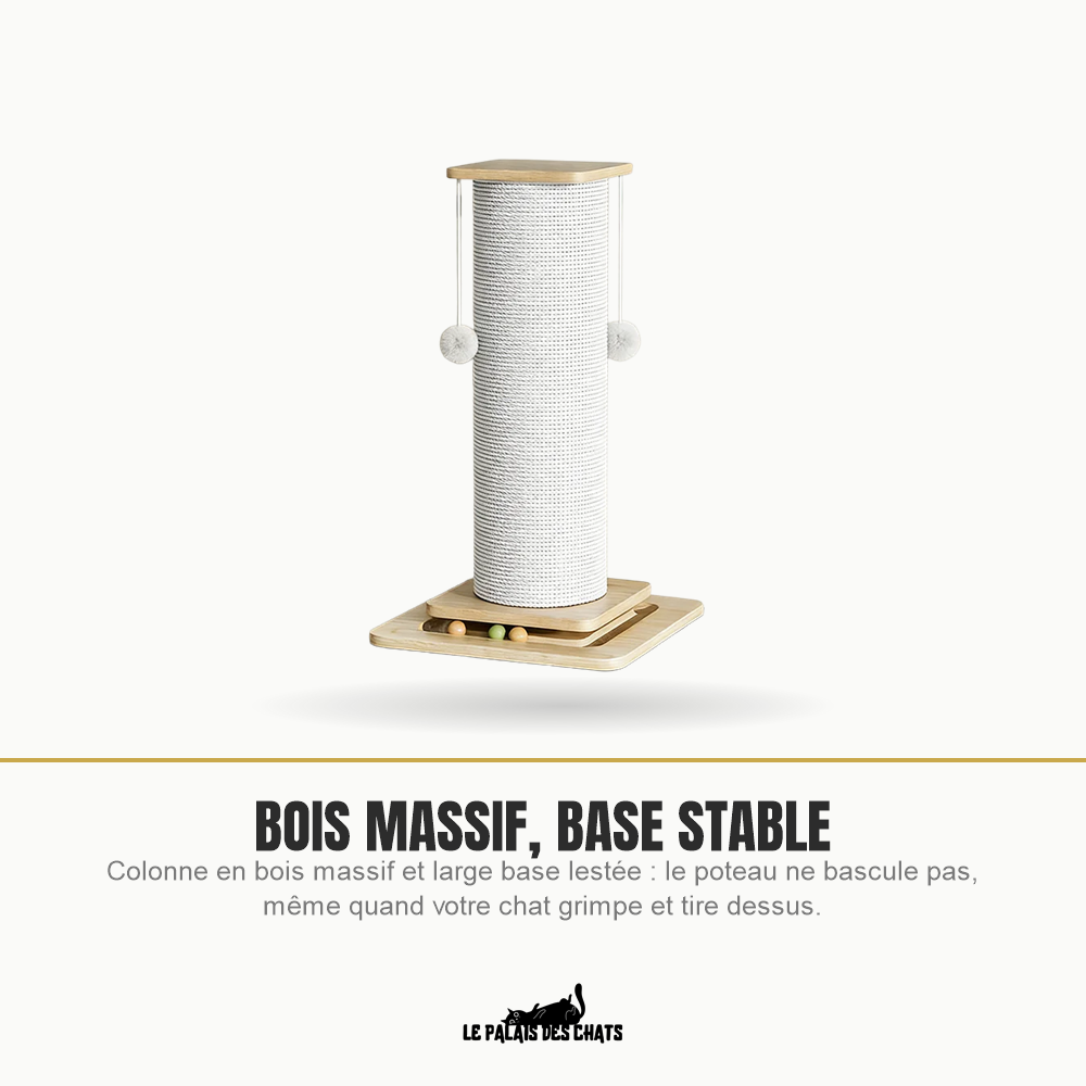 Poteau à gratter en bois massif avec base élargie stable