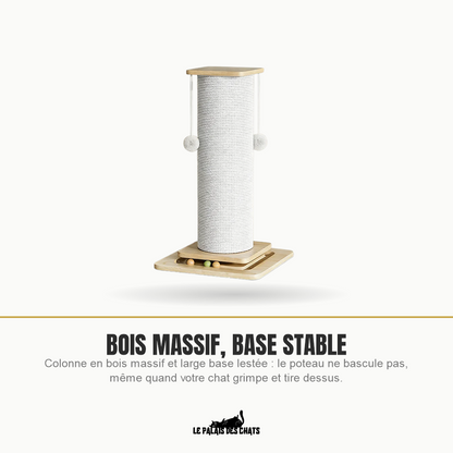 Poteau à gratter en bois massif avec base élargie stable