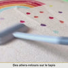 Vidéo de la brosse anti-poils Le Sceptre de Velours : allers-retours sur un tapis, poils regroupés sur le velours, passage sur un canapé, puis la mini-brosse sortie du manche sur un coussin