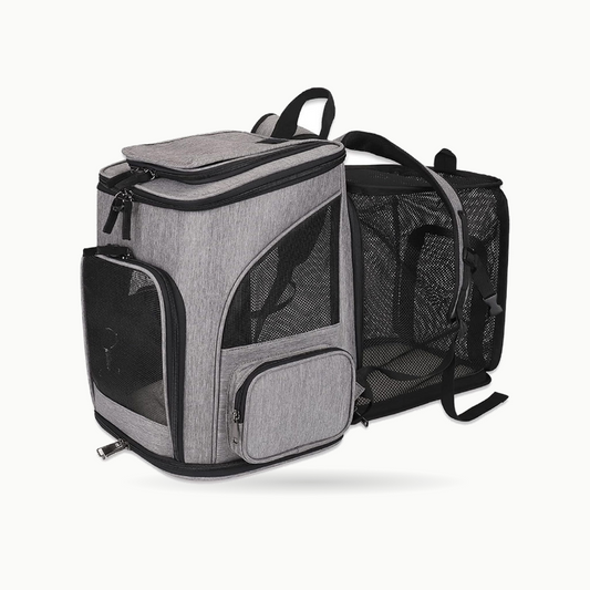 Sac de transport pour chat extensible RandoFélins gris déployé