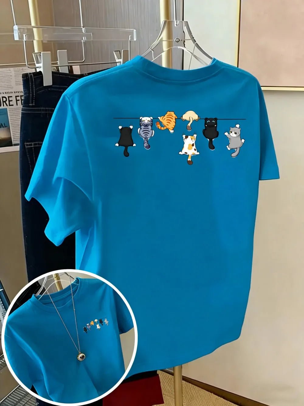 T-shirt chat en coton imprimé, col rond, coupe oversize | La Bande de Chatons - Le Palais des Chats