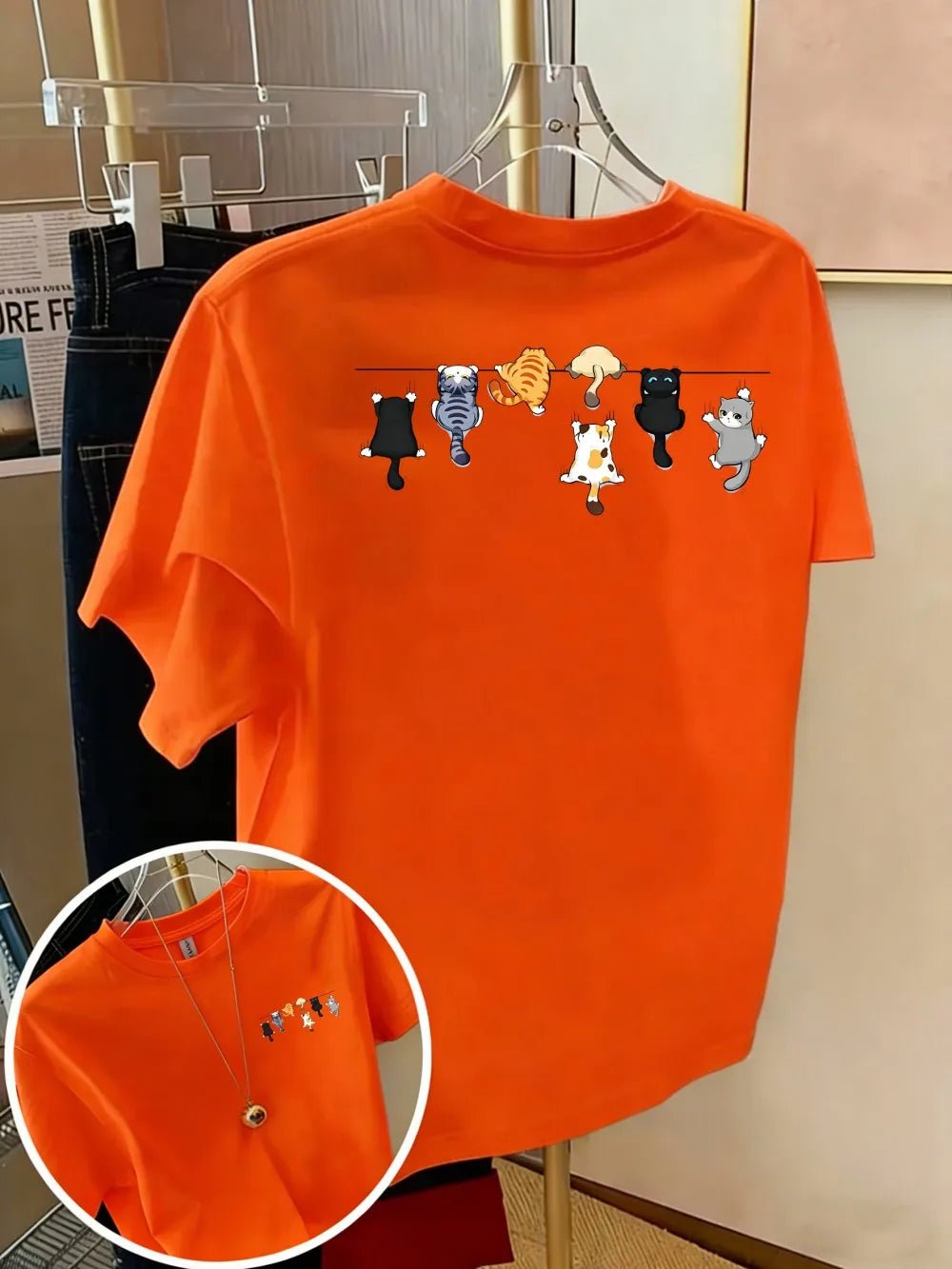 T-shirt chat en coton imprimé, col rond, coupe oversize | La Bande de Chatons - Le Palais des Chats