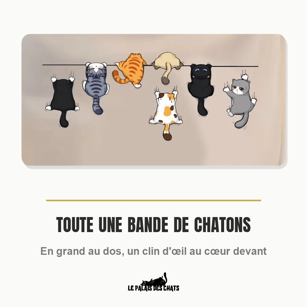T-shirt chat en coton imprimé, col rond, coupe oversize | La Bande de Chatons - Le Palais des Chats