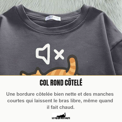 Col rond côtelé du t-shirt chat Mode Sieste