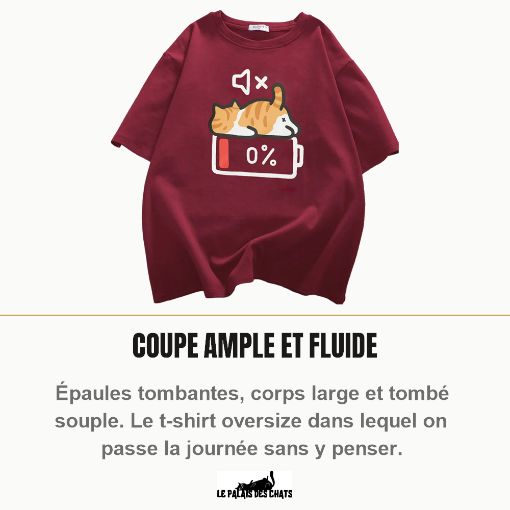 Coupe oversize du t-shirt chat Mode Sieste, coloris bordeaux