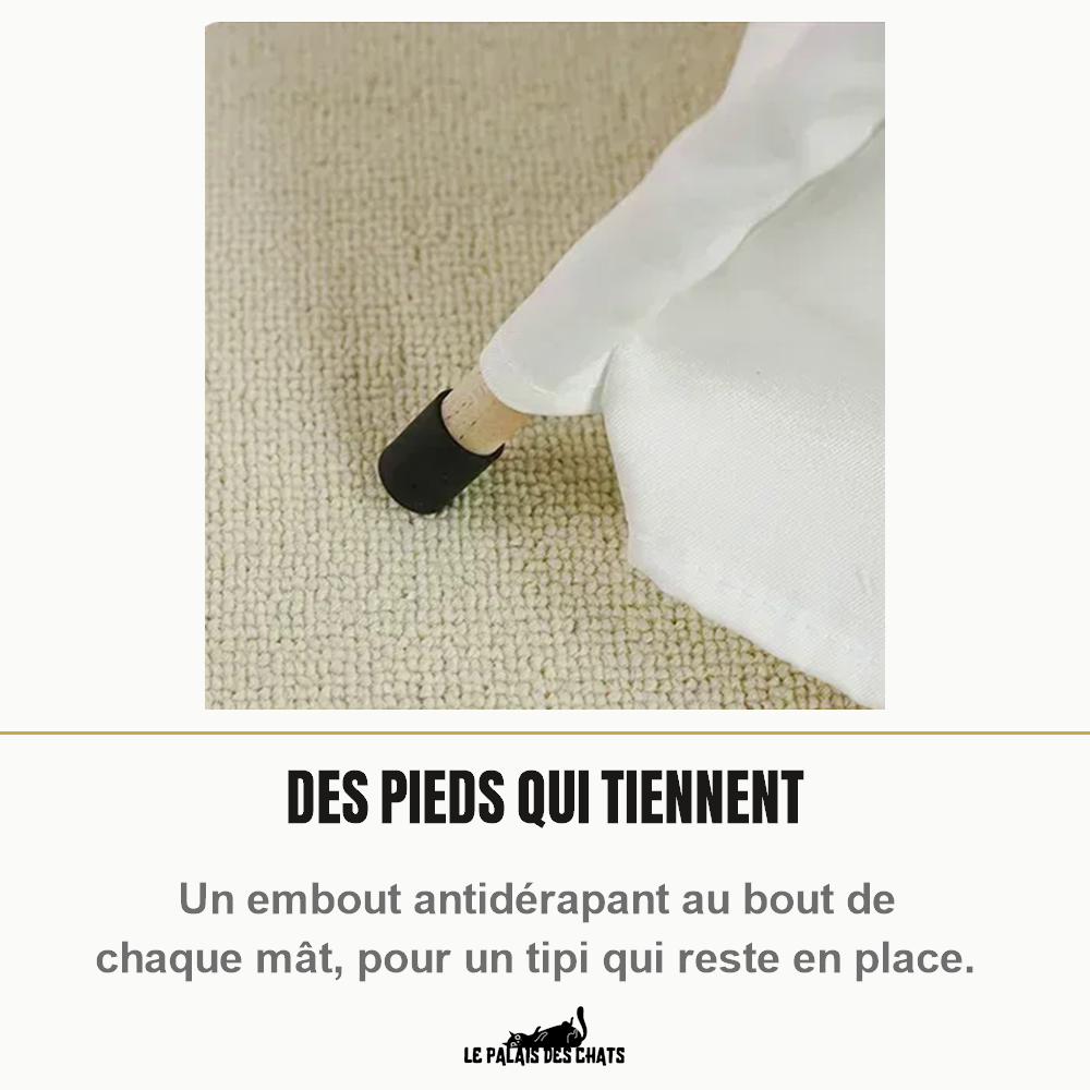 Embout antidérapant noir au pied d'un mât du tipi pour chat Le Campement Royal