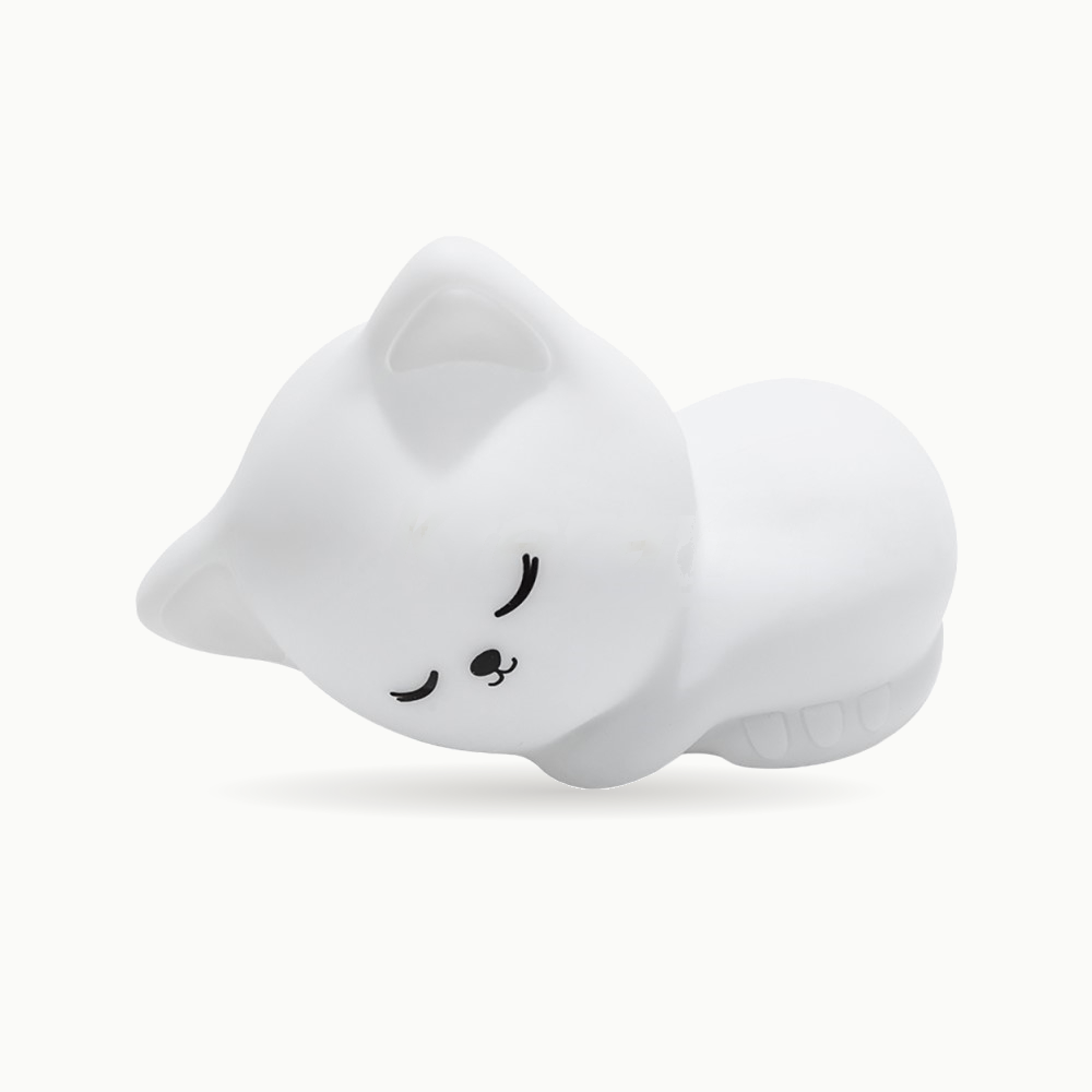 Veilleuse chat en silicone Le Veilleur Endormi, modèle tout blanc : chaton endormi